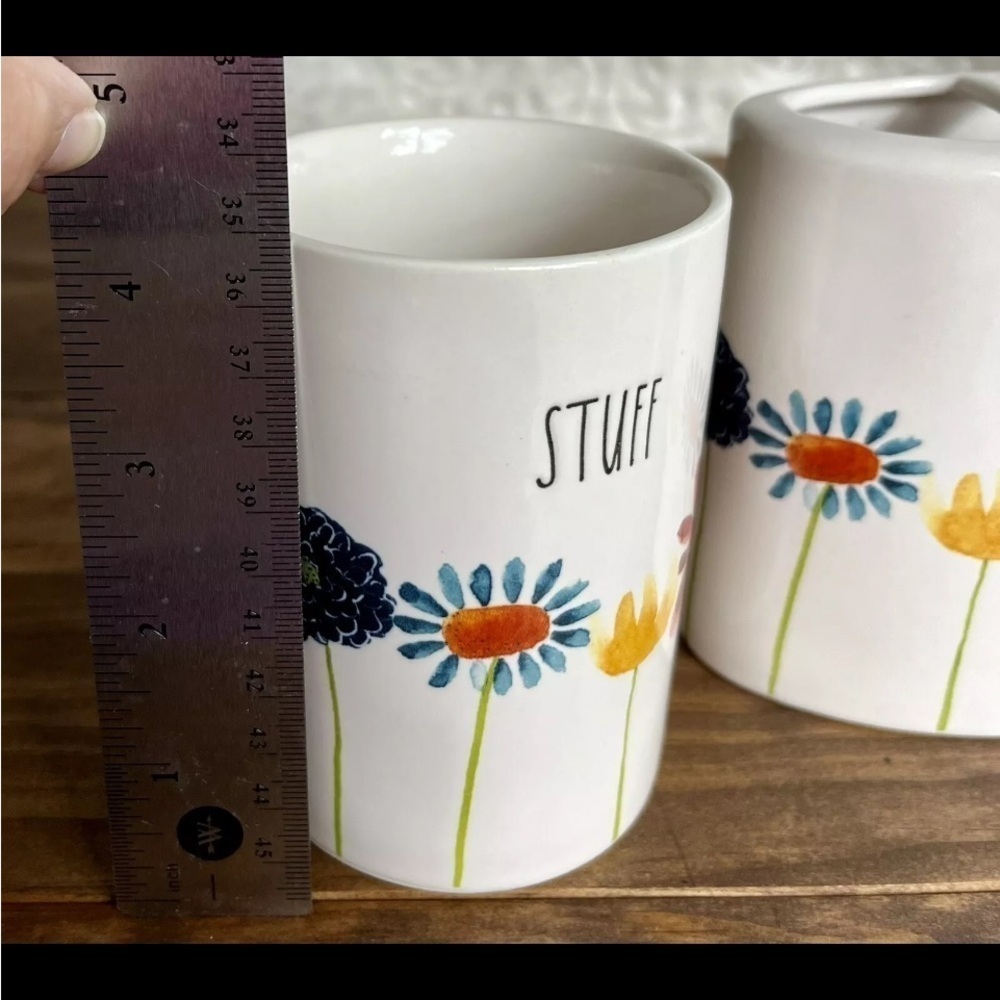 Rae Dunn Artisan Collection 3 Vanity Pieces Stuff & Brushes EUC Floral Holders - Picture 2 of 14